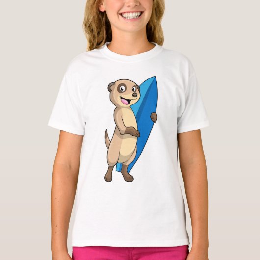 Meerkat als surfer met surfboard t-shirt (Voorkant)