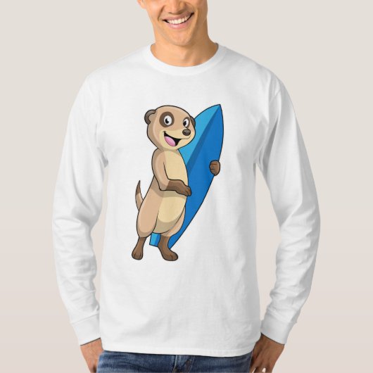 Meerkat als surfer met surfboard t-shirt (Voorkant)