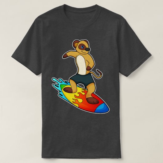 Meerkat als surfer met surfboard t-shirt (Design voorkant)