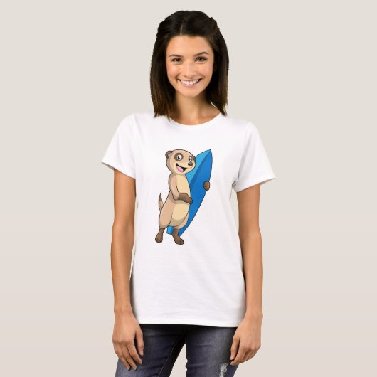 Meerkat als surfer met surfboard t-shirt (Voorkant volledig)