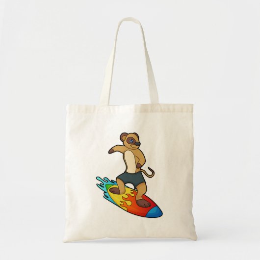 Meerkat als surfer met surfboard tote bag (Voorkant)