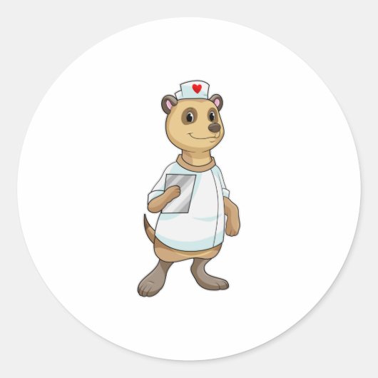 Meerkat als verpleegster met hart ronde sticker (Voorkant)