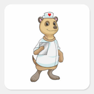 Meerkat als verpleegster met hart vierkante sticker