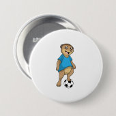 Meerkat als Voetbalspeler met Voetbal Ronde Button 7,6 Cm (Voorkant /achterkant)