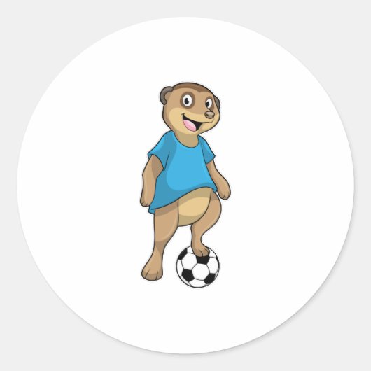 Meerkat als Voetbalspeler met Voetbal Ronde Sticker (Voorkant)