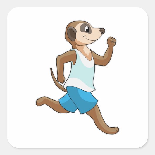 Meerkat at Running Sports Vierkante Sticker (Voorkant)