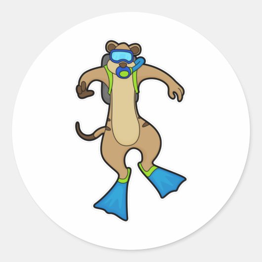 Meerkat bij duiken met zwembril ronde sticker (Voorkant)