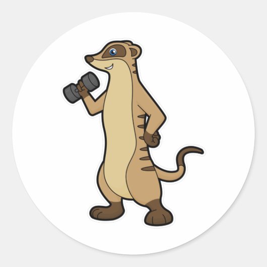 Meerkat bij Sterke training met Dumbbell Ronde Sticker (Voorkant)