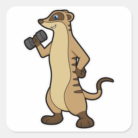 Meerkat bij Sterke training met Dumbbell Vierkante Sticker (Voorkant)