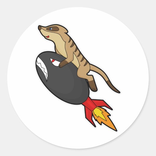 Meerkat bij vliegen met Rocket Ronde Sticker (Voorkant)