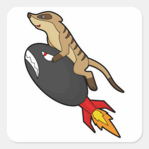 Meerkat bij vliegen met Rocket Vierkante Sticker