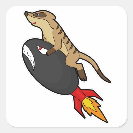 Meerkat bij vliegen met Rocket Vierkante Sticker (Voorkant)