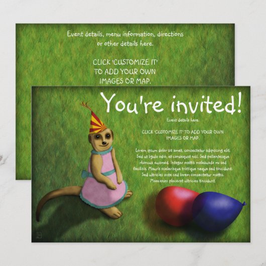 Meerkat Birthday, uitnodiging (Voorkant / Achterkant)