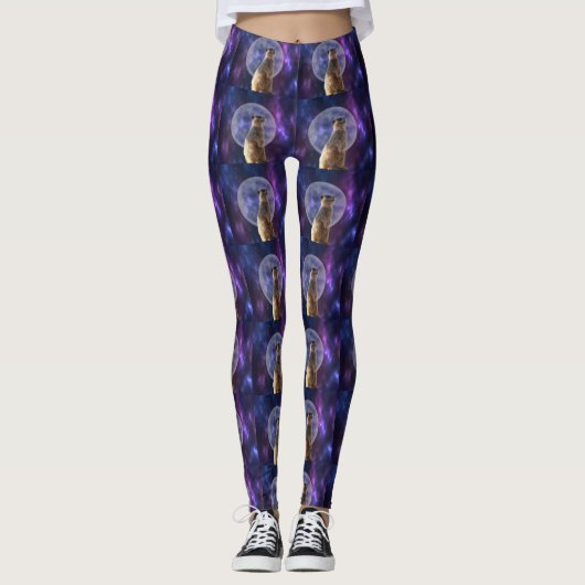 Meerkat Blue Nebula Moon Night Leggings (Voorkant)