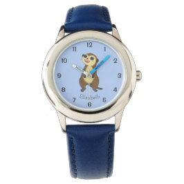 Meerkat Cartoon Eenvoudig blauw Kinder Naam Horlog Horloge