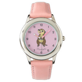 Meerkat Cartoon Eenvoudig Roze Kinder Naam Horloge