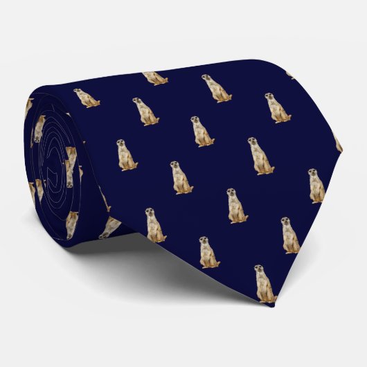 Meerkat Diamond Pattern op Dark Navy Blue Stropdas (Opgerold)