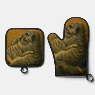 Meerkat Embrace – Heartfelt Wildlife Art Print Ovenwant & Pannenlap Set