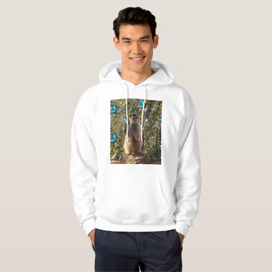Meerkat en blauwe vlinders, hoodie (Voorkant volledig)