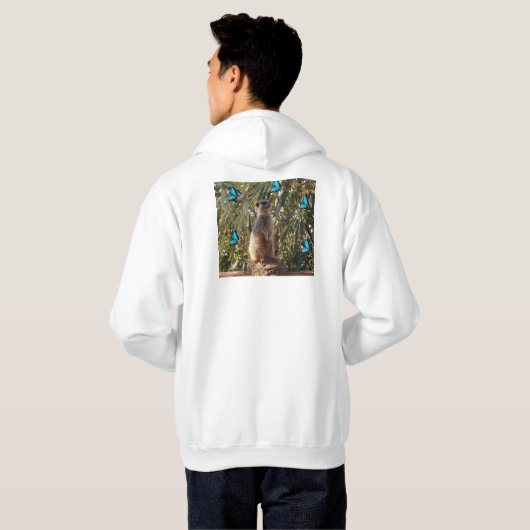 Meerkat en blauwe vlinders, hoodie (Achterkant volledig)