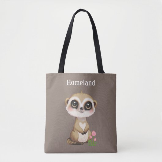 Meerkat en Bloemen op Beige Gepersonaliseerd Tote Bag (Voorkant)