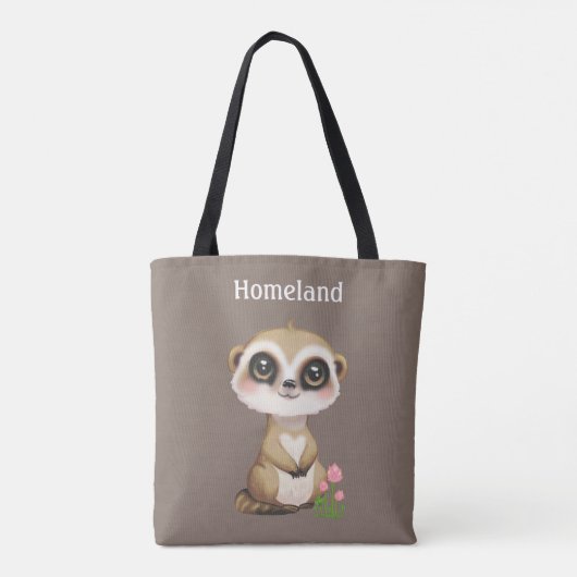 Meerkat en Bloemen op Beige Gepersonaliseerd Tote Bag (Achterkant)