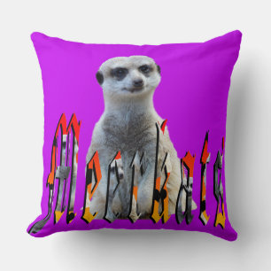 Meerkat en Meerkats Logo, Paarse Throw Cushion. Kussen