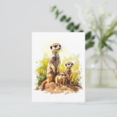 Meerkat familie op de uitkijk feestdagenkaart (Staand voorkant)