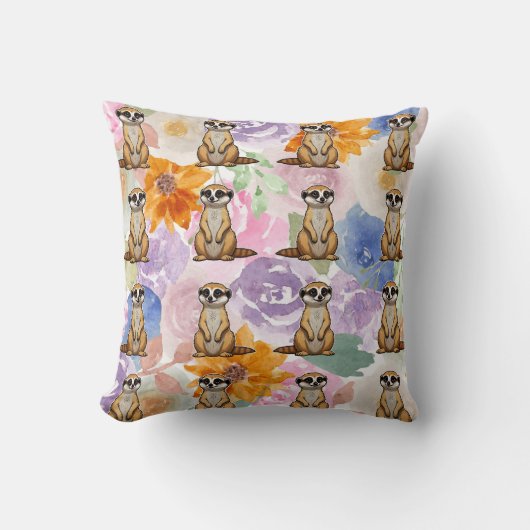 Meerkat Floral achtergrond Patroon Kussen (Voorkant)