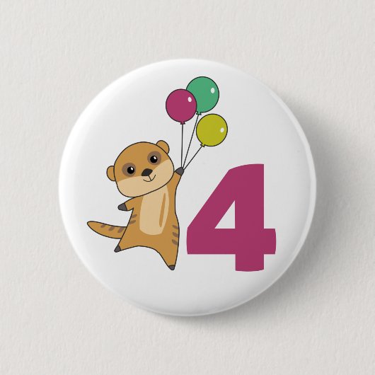 Meerkat Fourth Birthday Balloons Kinder Button (Voorkant)
