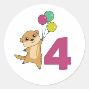 Meerkat Fourth Birthday Balloons Kinder Classic Ro Ronde Sticker