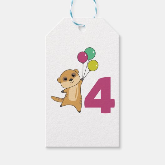 Meerkat Fourth Birthday Balloons Kinder Gift Label Cadeaulabel (Voorkant)