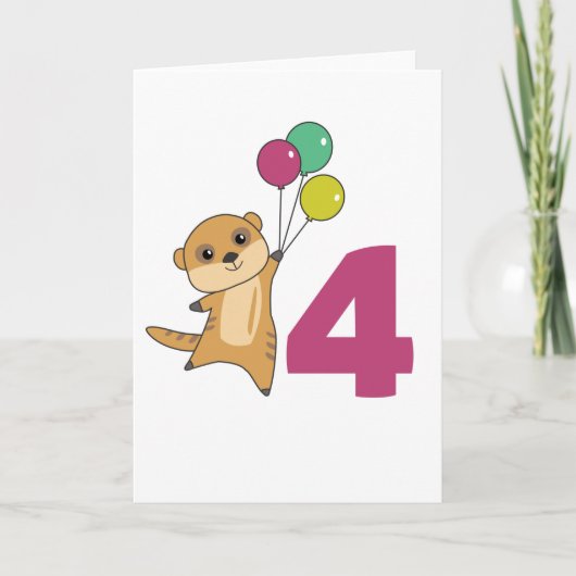 Meerkat Fourth Birthday Balloons Kinder Kaart (Voorkant)