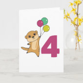 Meerkat Fourth Birthday Balloons Kinder Kaart (Gele Bloem)