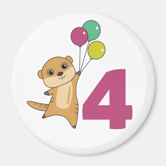 Meerkat Fourth Birthday Balloons Kinder Magnet (Voorkant)
