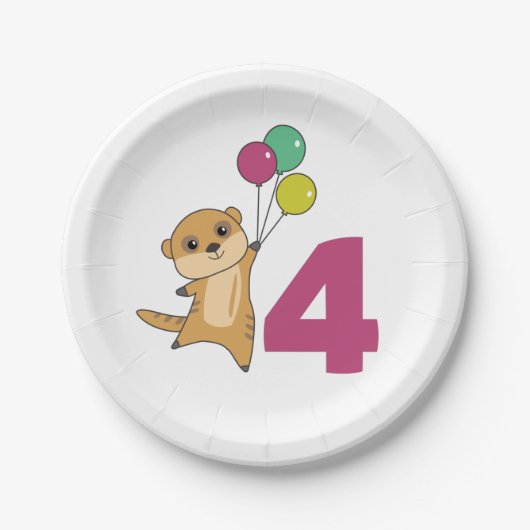 Meerkat Fourth Birthday Balloons Kinder paper Bord (Voorkant)
