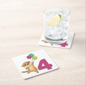 Meerkat Fourth Birthday Balloons Kinder Square Pap Kartonnen Onderzetters (Insitu)