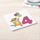 Meerkat Fourth Birthday Balloons Kinder Square Pap Kartonnen Onderzetters (Schuin)
