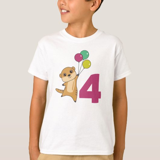 Meerkat Fourth Birthday Balloons Kinder T-Shirt (Voorkant)