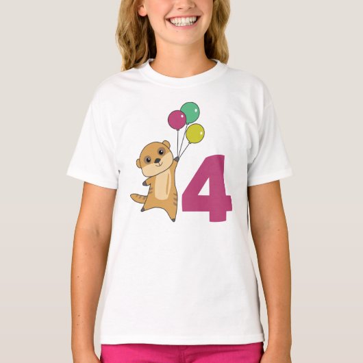 Meerkat Fourth Birthday Balloons Kinder T-Shirt (Voorkant)