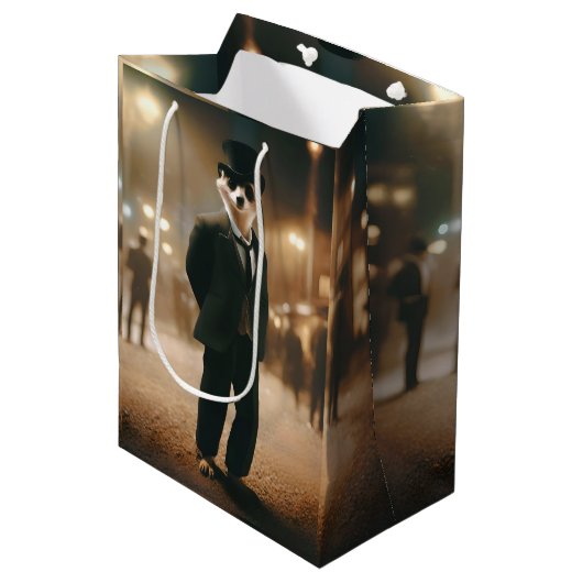 Meerkat gekleed voor Black Stropdas Event, Medium Cadeauzakje (Voorkant Gekanteld)