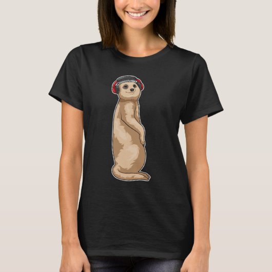 Meerkat Headphone Music T-shirt (Voorkant)