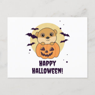 Meerkat in pomkin Cute Animals Happy Halloween Briefkaart