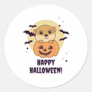 Meerkat in pomkin Cute Animals Happy Halloween Ronde Sticker