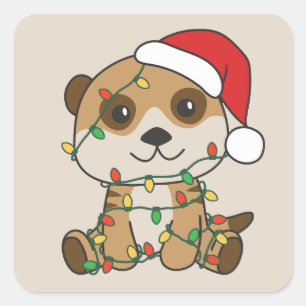 Meerkat Kerst Winter Dieren Vakantie Meerkats Vierkante Sticker