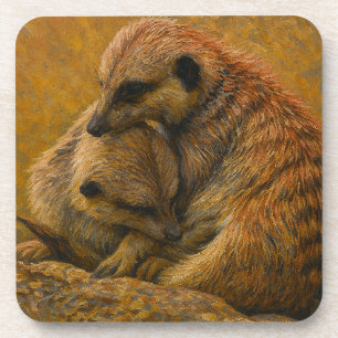 Meerkat Knuffel - Earth-Toned Wildlife Painting Bier Onderzetter