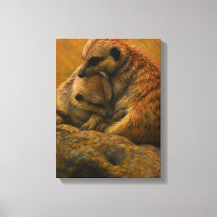 Meerkat Knuffel - Earth-Toned Wildlife Painting Canvas Afdruk