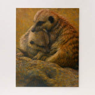 Meerkat Knuffel - Earth-Toned Wildlife Painting Legpuzzel