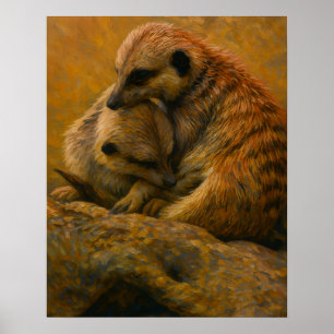 Meerkat Knuffel - Earth-Toned Wildlife Painting Poster
