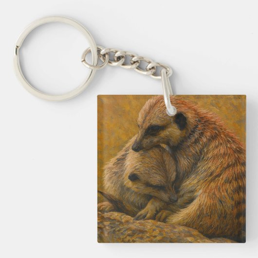 Meerkat Knuffel - Earth-Toned Wildlife Painting Sleutelhanger (voorkant)